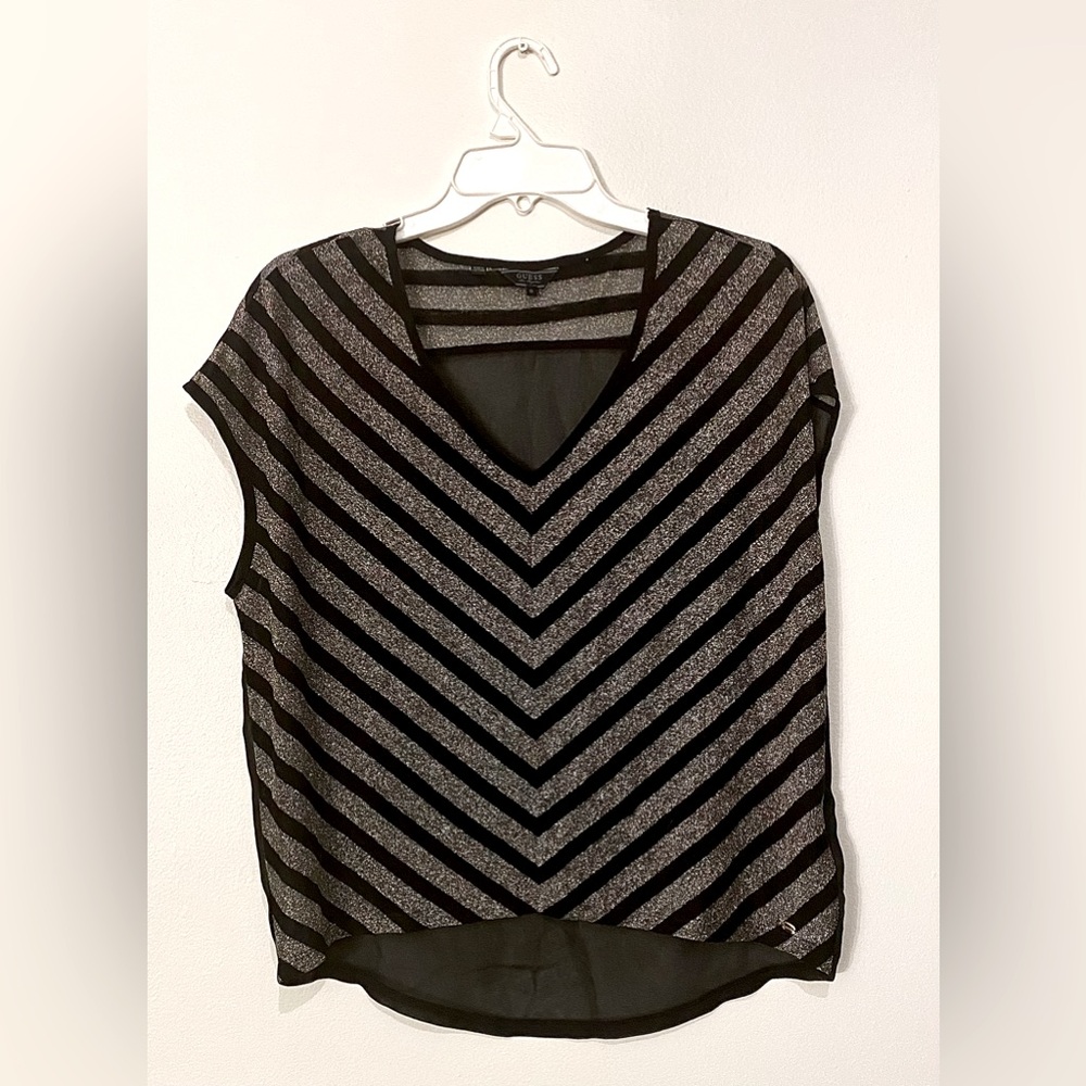 Guess sheer, black and sparkle, herringbone top, Size: Small
